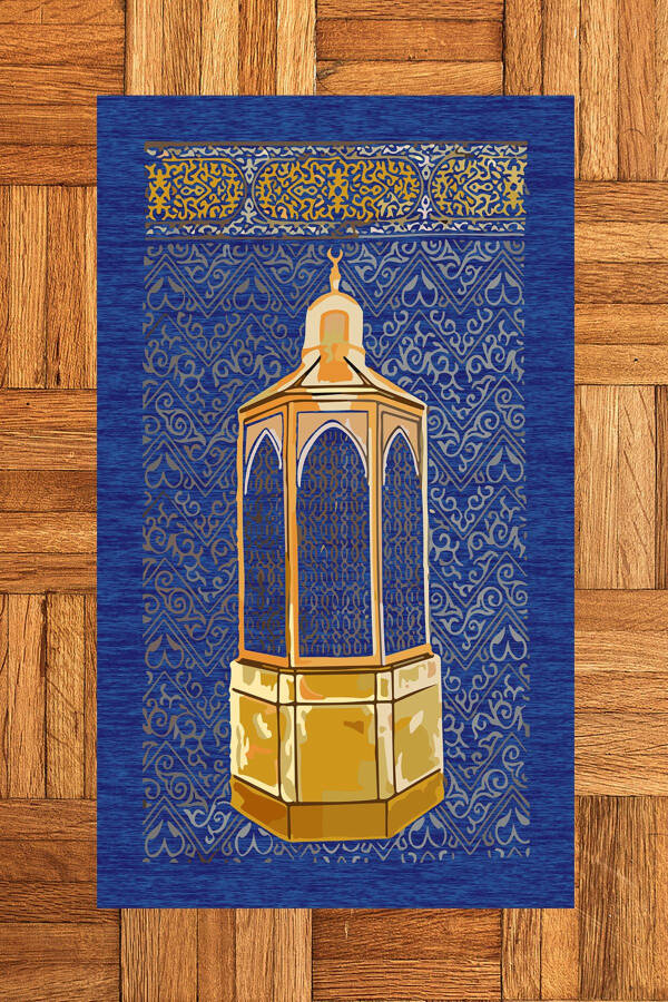 Dijital Baskılı Yıkanabilir Hediyelik Namaz Halısı Seccade 70x130cm, SECCADE-43-MAVİ - 2