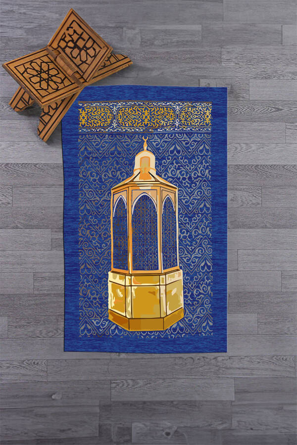 Dijital Baskılı Yıkanabilir Hediyelik Namaz Halısı Seccade 70x130cm, SECCADE-43-MAVİ - 3