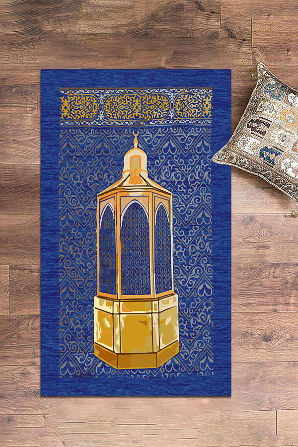 Dijital Baskılı Yıkanabilir Hediyelik Namaz Halısı Seccade 70x130cm, SECCADE-43-MAVİ - 4