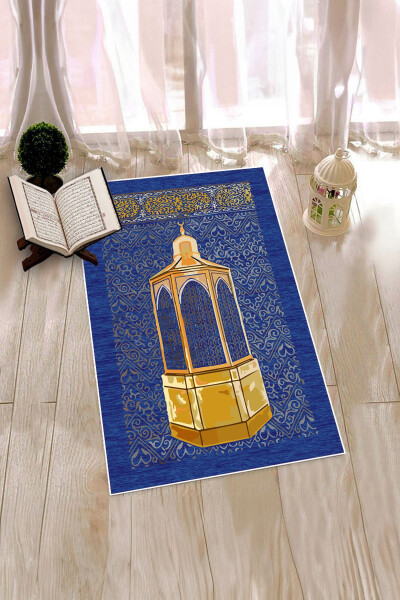 Dijital Baskılı Yıkanabilir Hediyelik Namaz Halısı Seccade 70x130cm, SECCADE-43-MAVİ - 5