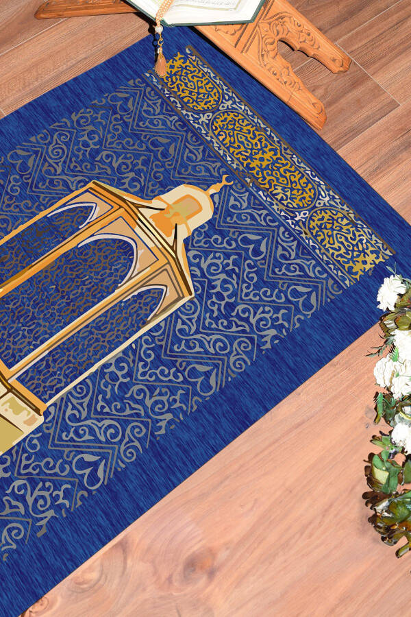 Dijital Baskılı Yıkanabilir Hediyelik Namaz Halısı Seccade 70x130cm, SECCADE-43-MAVİ - 7