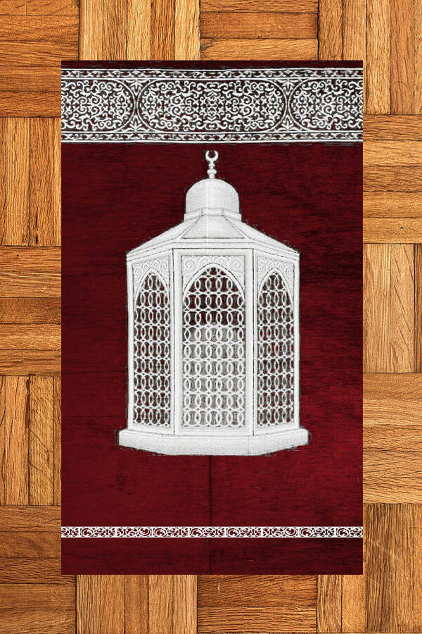 Dijital baskılı, yıkanabilir, hediyelik şık namaz halısı seccade (70x130 cm), SECCADE-42-KIRMIZI - 2