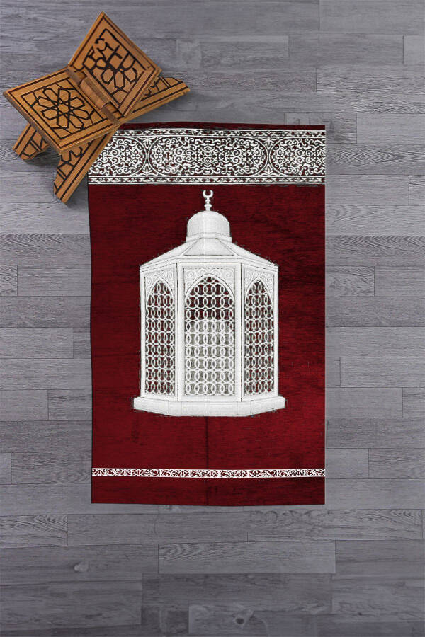 Dijital baskılı, yıkanabilir, hediyelik şık namaz halısı seccade (70x130 cm), SECCADE-42-KIRMIZI - 4