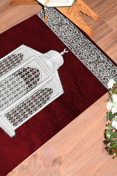 Dijital baskılı, yıkanabilir, hediyelik şık namaz halısı seccade (70x130 cm), SECCADE-42-KIRMIZI - 8