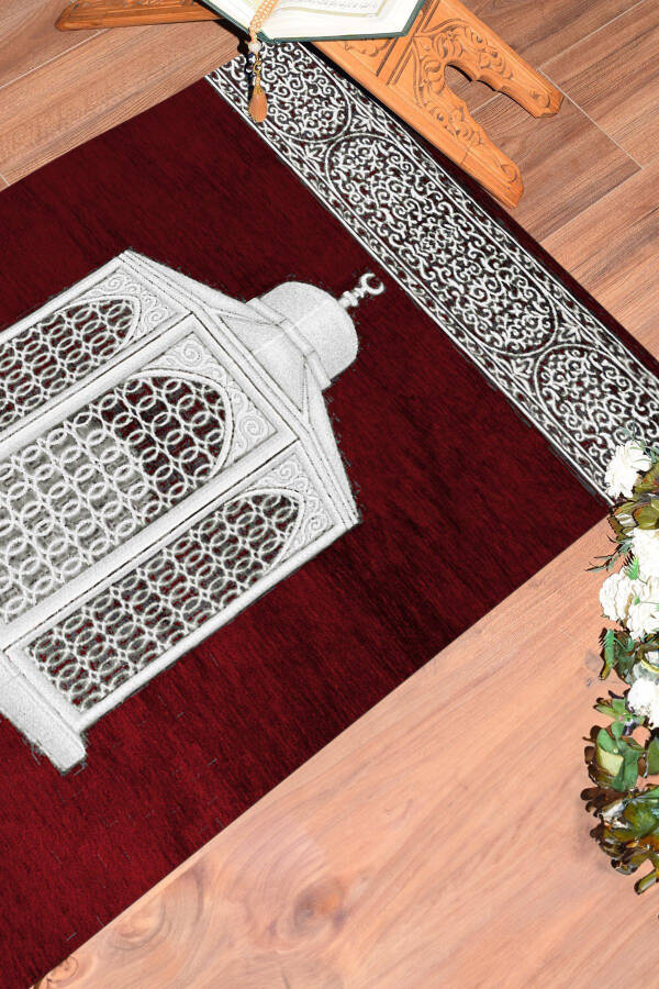 Dijital baskılı, yıkanabilir, hediyelik şık namaz halısı seccade (70x130 cm), SECCADE-42-KIRMIZI - 8