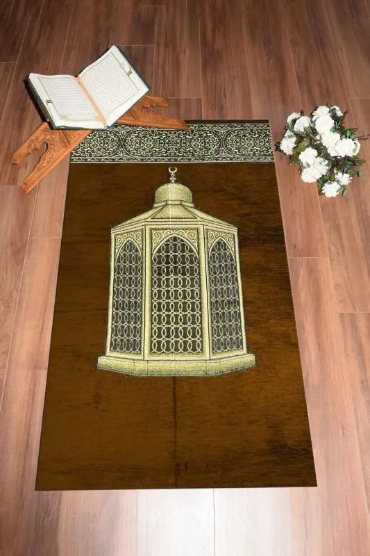Dijital Baskılı Yıkanabilir Hediyelik Şık Namaz Halısı Seccade 70x130 - KAHVERENGİ - 1