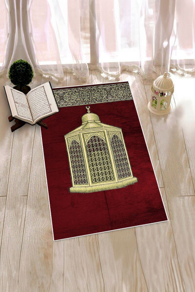 Dijital Baskılı Yıkanabilir Hediyelik Şık Namaz Halısı Seccade 70x130, Seccade-41-kırmızı - 6