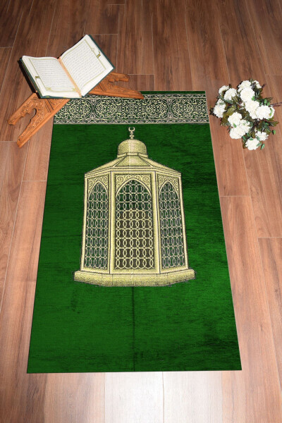 Dijital Baskılı Yıkanabilir Hediyelik Şık Namaz Halısı Seccade 70x130, Seccade-41-yeşil - 1