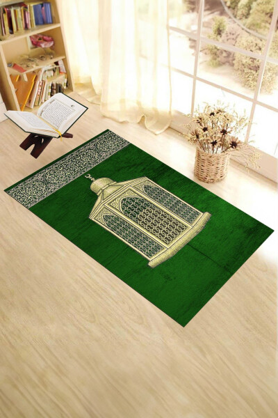 Dijital Baskılı Yıkanabilir Hediyelik Şık Namaz Halısı Seccade 70x130, Seccade-41-yeşil - 3