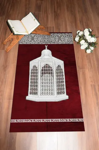 Dijital Baskılı Yıkanabilir Hediyelik Şık Namaz Halısı Seccade 70x130cm - KIRMIZI - 1