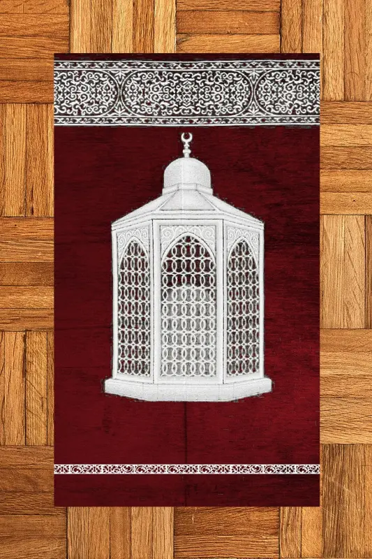 Dijital Baskılı Yıkanabilir Hediyelik Şık Namaz Halısı Seccade 70x130cm - KIRMIZI - 3