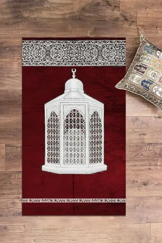 Dijital Baskılı Yıkanabilir Hediyelik Şık Namaz Halısı Seccade 70x130cm - KIRMIZI - 6