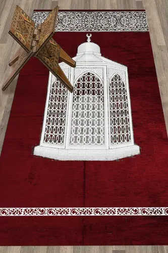 Dijital Baskılı Yıkanabilir Hediyelik Şık Namaz Halısı Seccade 70x130cm - KIRMIZI - 8