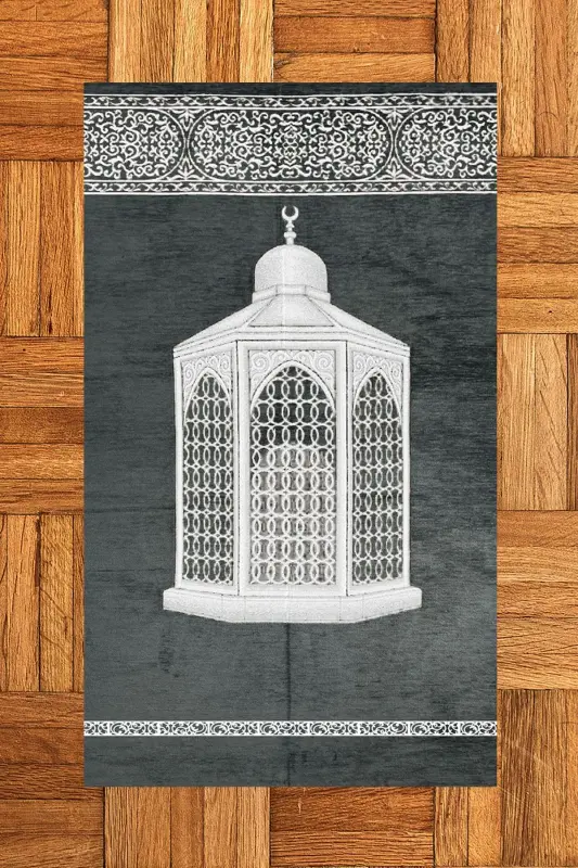 Dijital Baskılı Yıkanabilir Hediyelik Şık Namaz Halısı Seccade 70x130cm - GRİ - 2