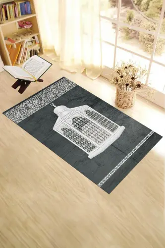 Dijital Baskılı Yıkanabilir Hediyelik Şık Namaz Halısı Seccade 70x130cm - GRİ - 3