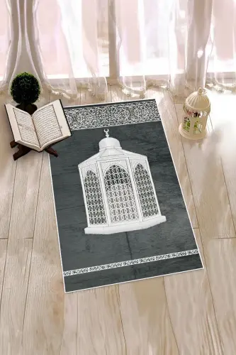 Dijital Baskılı Yıkanabilir Hediyelik Şık Namaz Halısı Seccade 70x130cm - GRİ - 4