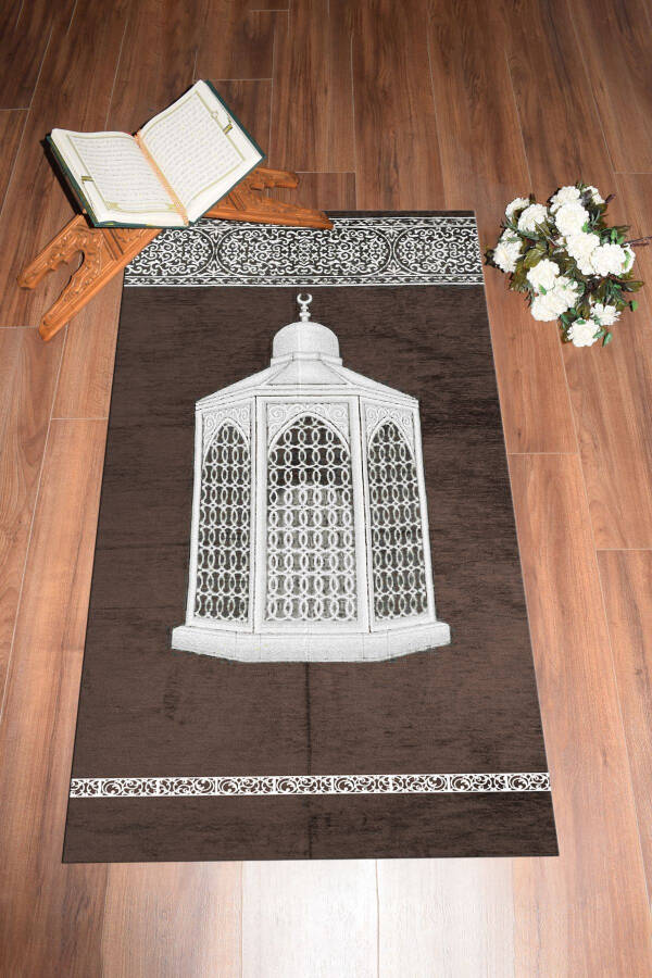 Dijital Baskılı Yıkanabilir Hediyelik Şık Namaz Halısı Seccade 70x130cm, SECCADE-42-KAHVERENGİ - 1