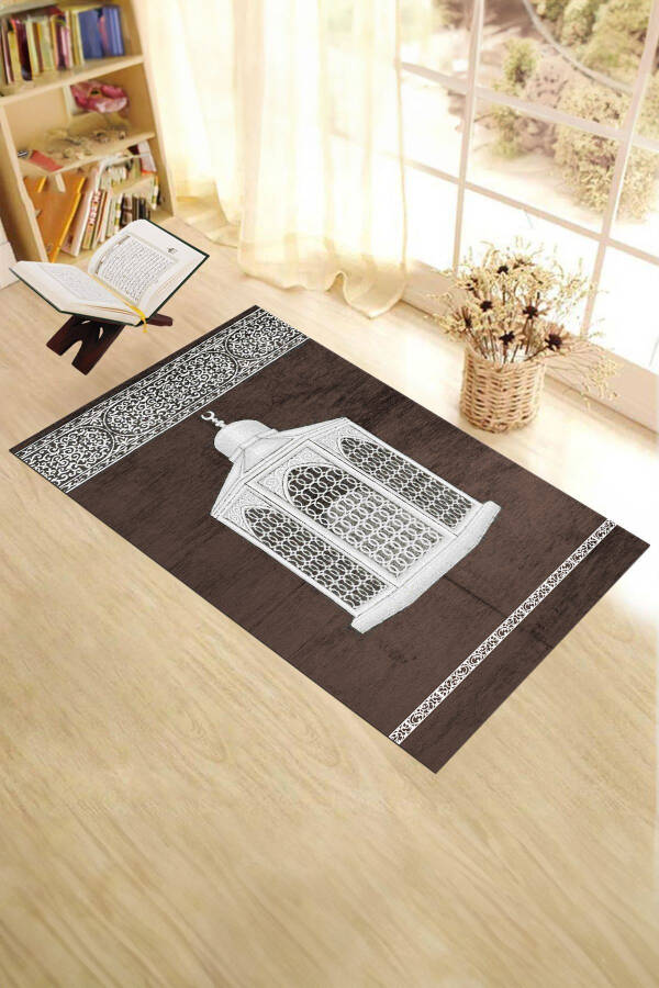 Dijital Baskılı Yıkanabilir Hediyelik Şık Namaz Halısı Seccade 70x130cm, SECCADE-42-KAHVERENGİ - 3