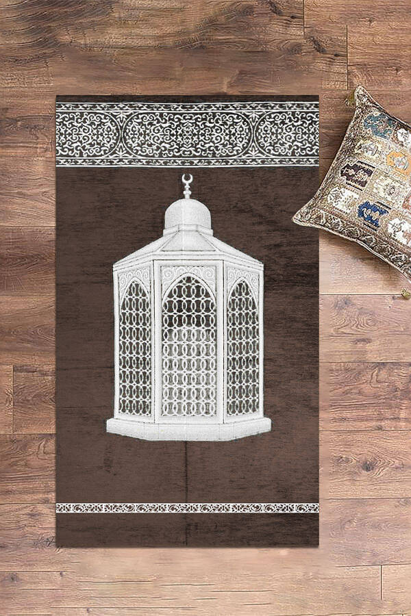 Dijital Baskılı Yıkanabilir Hediyelik Şık Namaz Halısı Seccade 70x130cm, SECCADE-42-KAHVERENGİ - 5