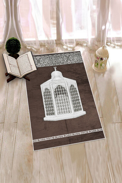 Dijital Baskılı Yıkanabilir Hediyelik Şık Namaz Halısı Seccade 70x130cm, SECCADE-42-KAHVERENGİ - 6