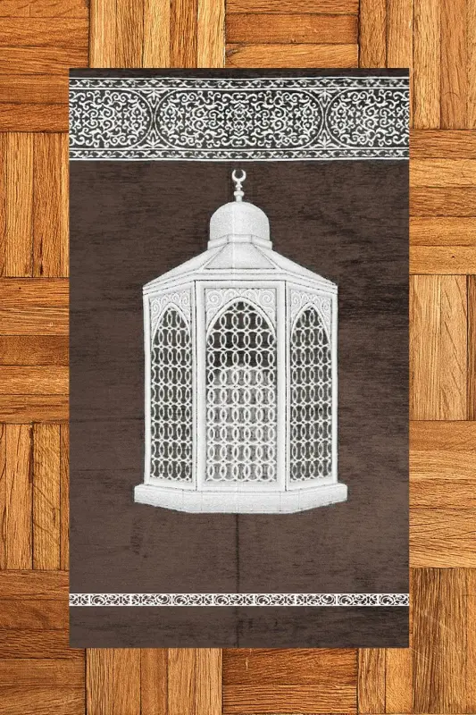 Dijital Baskılı Yıkanabilir Hediyelik Şık Namaz Halısı Seccade 70x130cm - KAHVERENGİ - 6