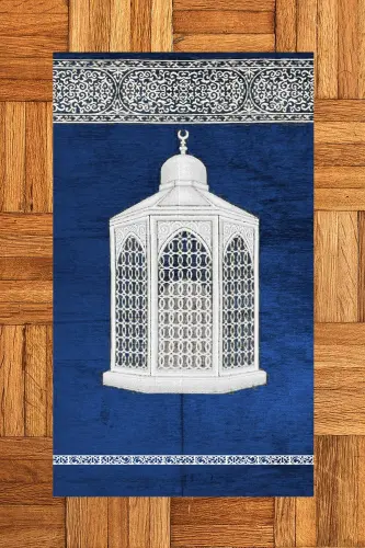 Dijital Baskılı Yıkanabilir Hediyelik Şık Namaz Halısı Seccade 70x130cm - MAVİ - 3