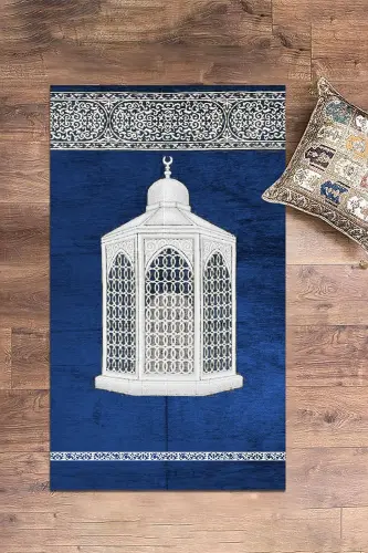Dijital Baskılı Yıkanabilir Hediyelik Şık Namaz Halısı Seccade 70x130cm - MAVİ - 6