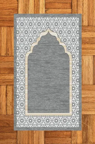 Dijital Baskılı Yıkanabilir Hediyelik Şık Namazlık Seccade 70x130 cm. - GRİ - 6