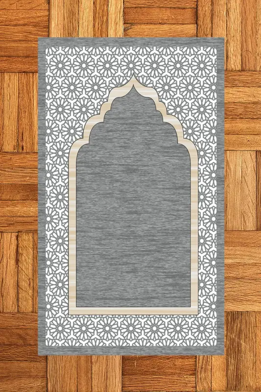 Dijital Baskılı Yıkanabilir Hediyelik Şık Namazlık Seccade 70x130 cm. - GRİ - 6