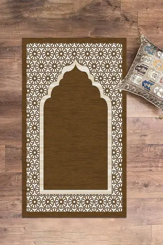 Dijital Baskılı Yıkanabilir Hediyelik Şık Namazlık Seccade 70x130 cm. - KAHVERENGİ 