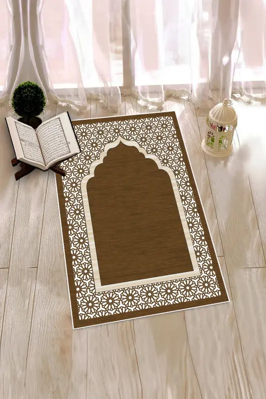 Dijital Baskılı Yıkanabilir Hediyelik Şık Namazlık Seccade 70x130 cm. - KAHVERENGİ - 2