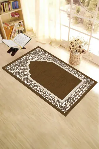 Dijital Baskılı Yıkanabilir Hediyelik Şık Namazlık Seccade 70x130 cm. - KAHVERENGİ - 6