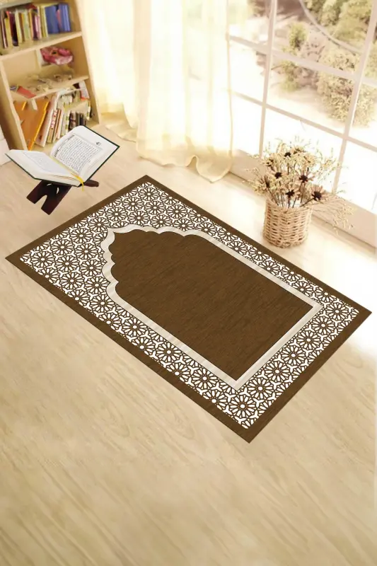 Dijital Baskılı Yıkanabilir Hediyelik Şık Namazlık Seccade 70x130 cm. - KAHVERENGİ - 6