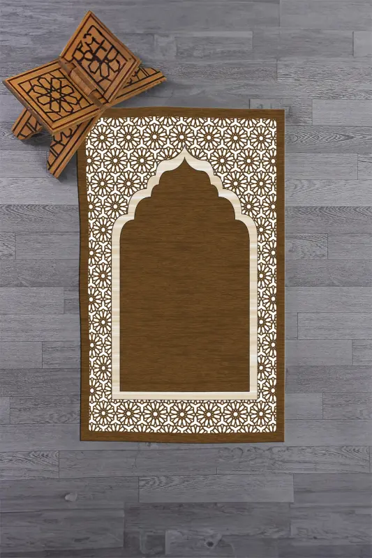 Dijital Baskılı Yıkanabilir Hediyelik Şık Namazlık Seccade 70x130 cm. - KAHVERENGİ - 7