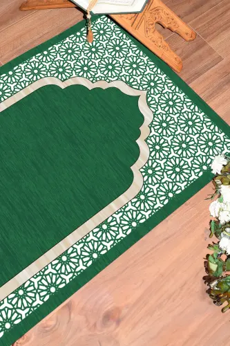 Dijital Baskılı Yıkanabilir Hediyelik Şık Namazlık Seccade 70x130 cm. - YEŞİL - 4