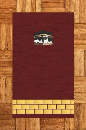 Dijital Baskılı Yıkanabilir Kabe Motifli Hediyelik Namaz Halısı Seccade 70x130 - KIRMIZI - 1