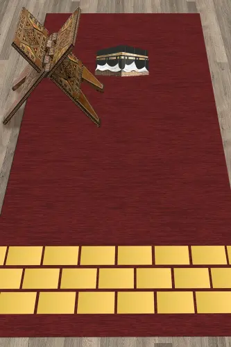 Dijital Baskılı Yıkanabilir Kabe Motifli Hediyelik Namaz Halısı Seccade 70x130 - KIRMIZI - 7