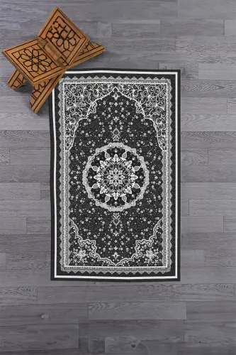 Dijital Baskılı Yıkanabilir Klasik Desen Hediyelik Namazlık Seccade 70x130 - GRİ - 5