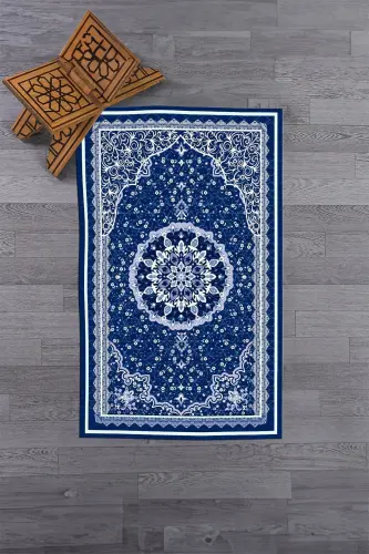 Dijital Baskılı Yıkanabilir Klasik Desen Hediyelik Namazlık Seccade 70x130 - MAVİ - 2