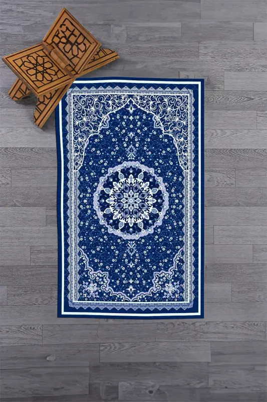 Dijital Baskılı Yıkanabilir Klasik Desen Hediyelik Namazlık Seccade 70x130 - MAVİ - 2