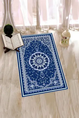Dijital Baskılı Yıkanabilir Klasik Desen Hediyelik Namazlık Seccade 70x130 - MAVİ - 4