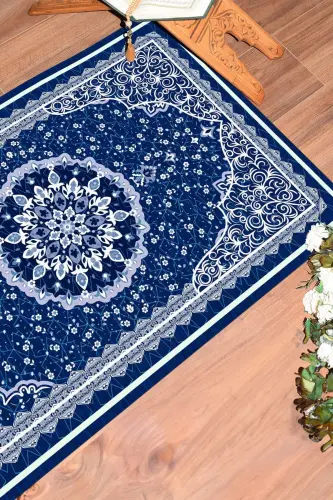 Dijital Baskılı Yıkanabilir Klasik Desen Hediyelik Namazlık Seccade 70x130 - MAVİ - 6