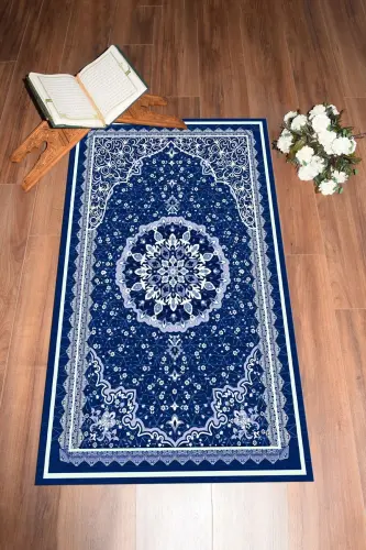 Dijital Baskılı Yıkanabilir Klasik Desen Hediyelik Namazlık Seccade 70x130 - MAVİ - 7
