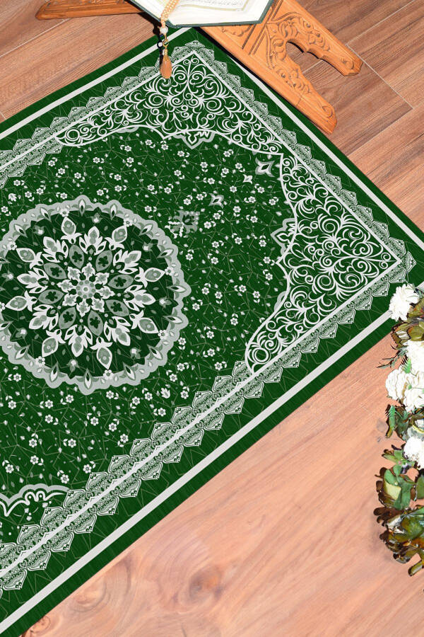 Dijital Baskılı Yıkanabilir Klasik Desen Hediyelik Namazlık Seccade 70x130 - YEŞİL - 16