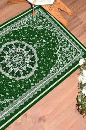 Dijital Baskılı Yıkanabilir Klasik Desen Hediyelik Namazlık Seccade 70x130 - YEŞİL - 5