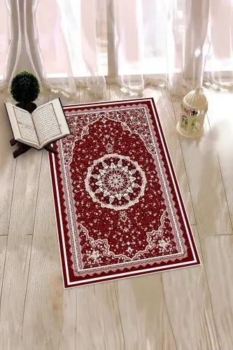 Dijital Baskılı Yıkanabilir Klasik Desen Hediyelik Namazlık Seccade 70x130 - KIRMIZI - 2