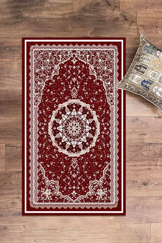 Dijital Baskılı Yıkanabilir Klasik Desen Hediyelik Namazlık Seccade 70x130 - KIRMIZI - 9