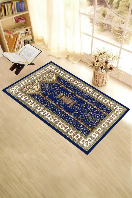 Dijital Baskılı Yıkanabilir Klasik Desenli Namazlık Seccade 70x130 - LACİVERT - 5