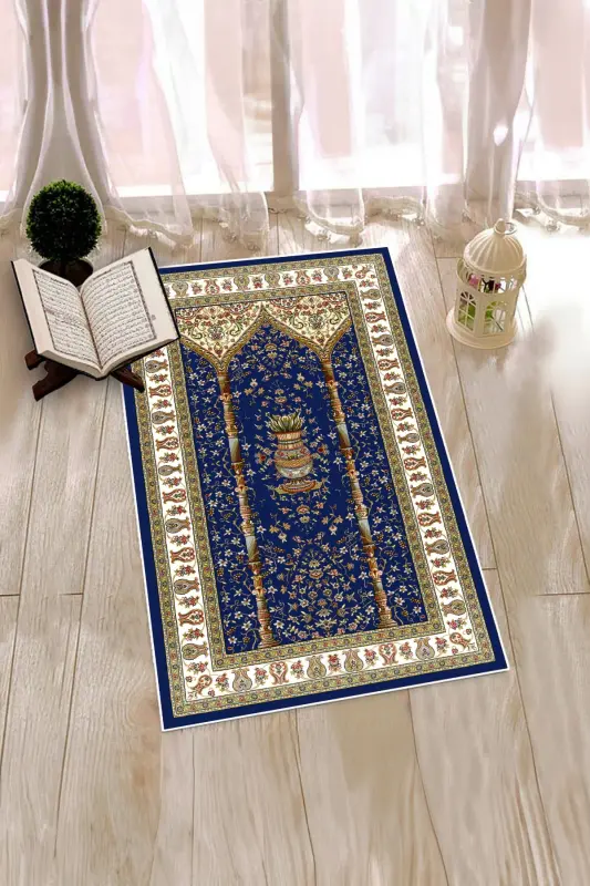 Dijital Baskılı Yıkanabilir Klasik Desenli Namazlık Seccade 70x130 - LACİVERT - 8