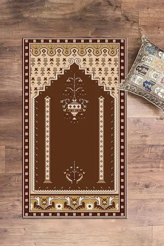 Dijital Baskılı Yıkanabilir Klasik Motifli Namazlık Seccade 70x130 - KAHVERENGİ - 8